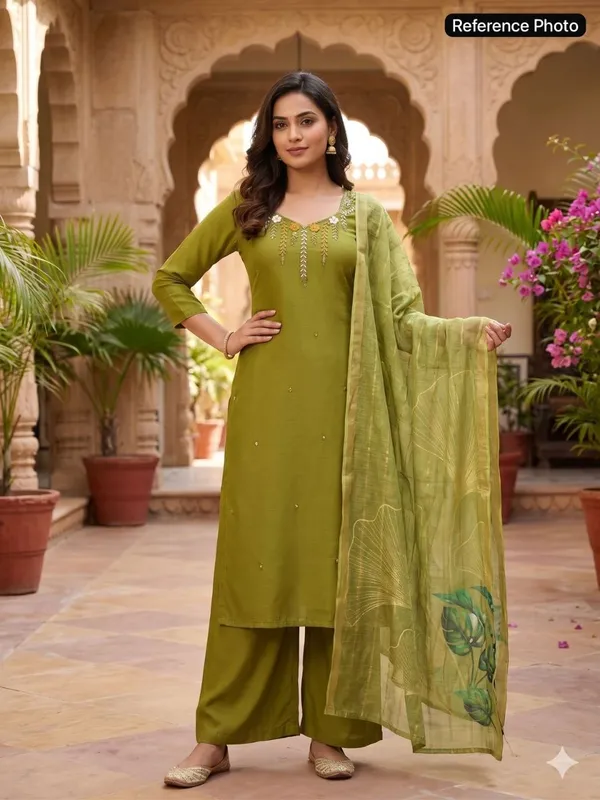 Parrot_Green_Premium_Mul_Chanderi_Kurta_With_Roman_Silk_Pant_&_Jacquard_Dupatta