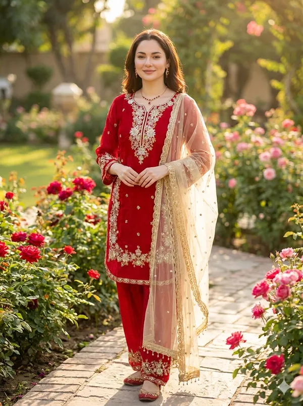 Red_Fendi_Silk_Embroidered_Kurta_Set_For_Women