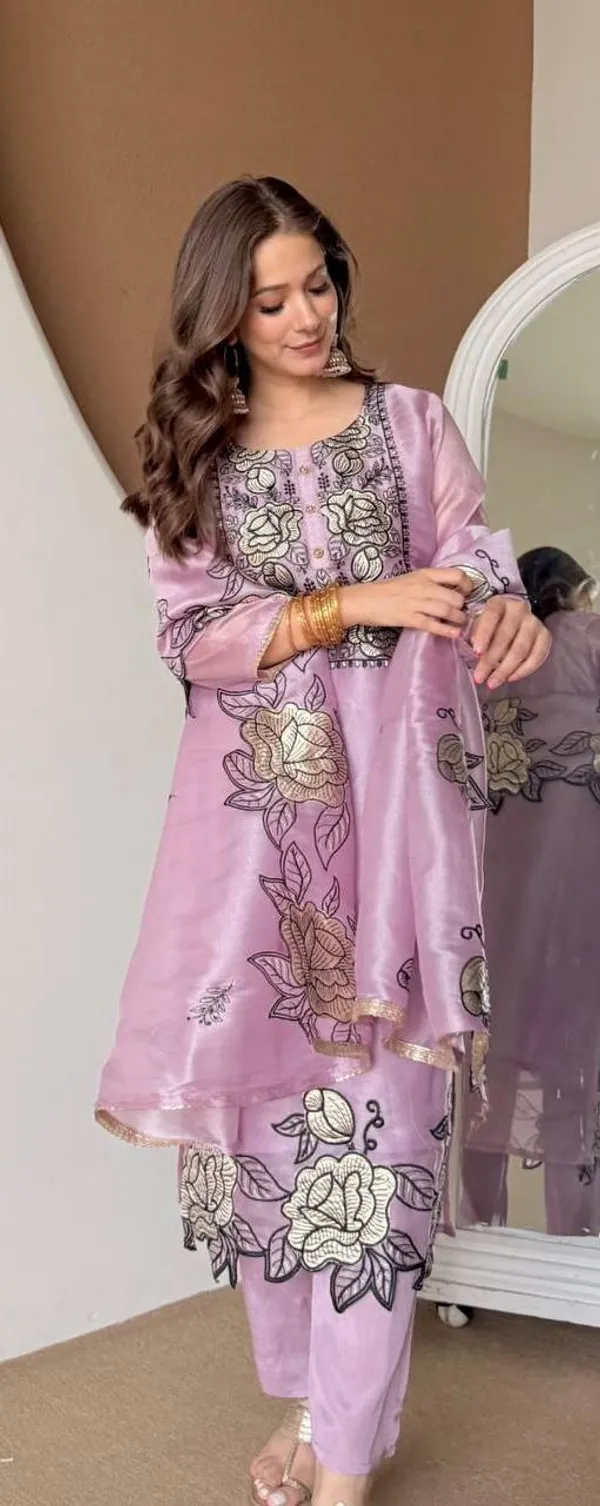 Rose_Pink_Jimmy_Choo_Embroidered_Cut_Work_Kurta_With_Pant_&_Dupatta_Set