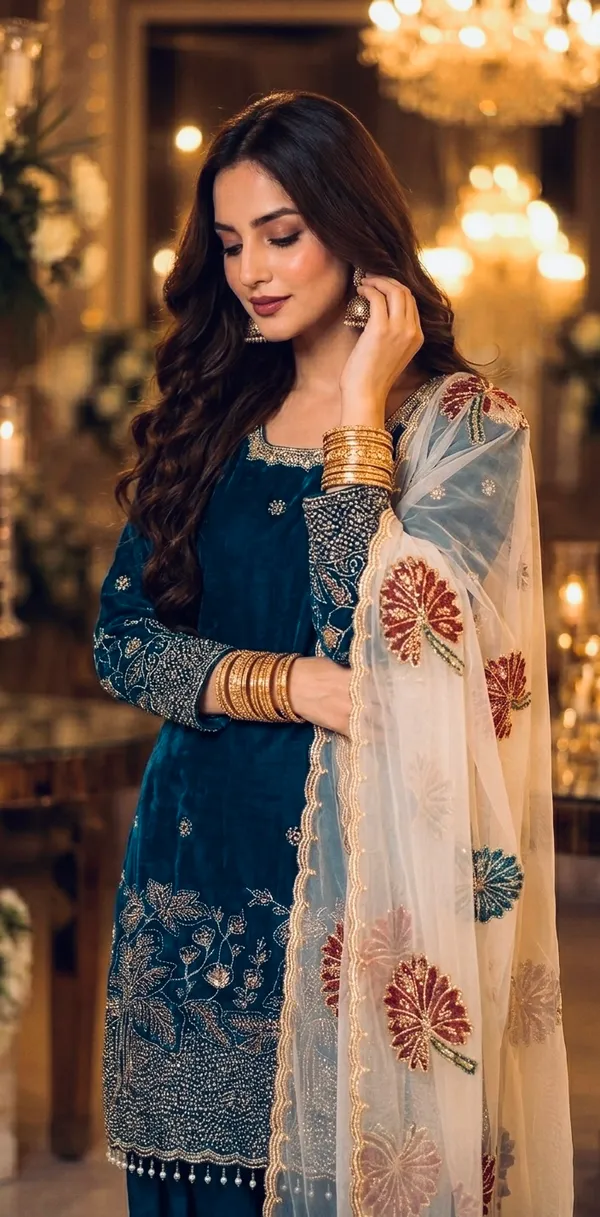 Royal_Blue_Fendi_Silk_Heavy_Embroidered_Kurta_With_Farshi_Palazzo_&_Dupatta_For_Women