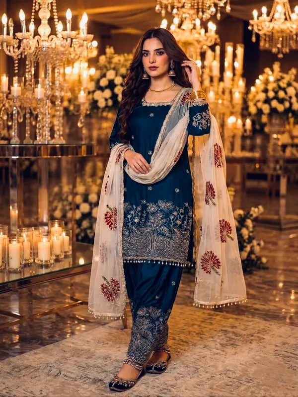 Royal_Blue_Fendi_Silk_Heavy_Embroidered_Kurta_With_Farshi_Palazzo_&_Dupatta_For_Women