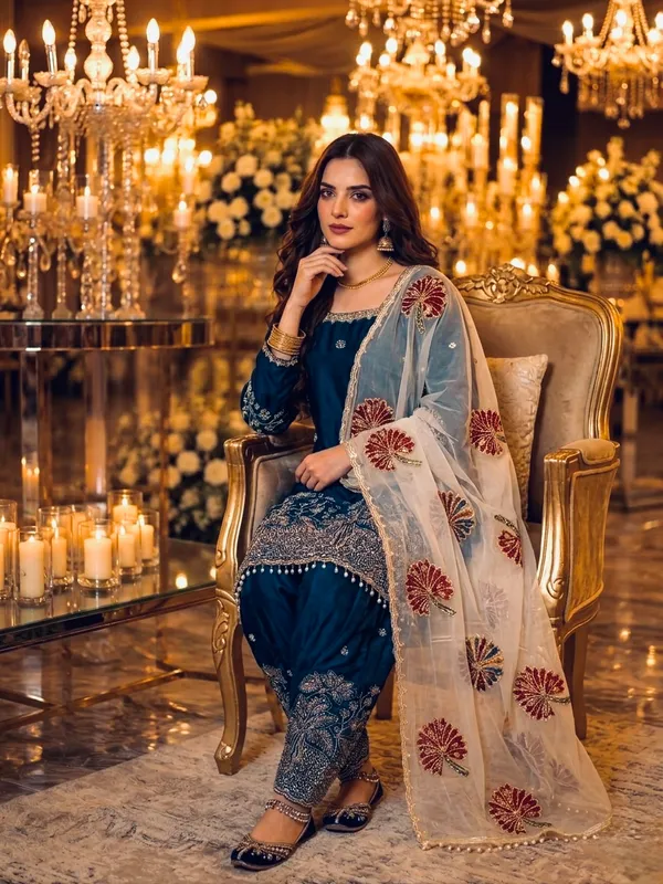 Royal_Blue_Fendi_Silk_Heavy_Embroidered_Kurta_With_Farshi_Palazzo_&_Dupatta_For_Women