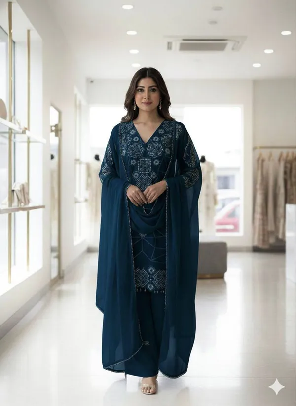 Teal_Blue_Georgette_Embroidery_Kurta_Palazzo_Set_With_Dupatta_For_Women
