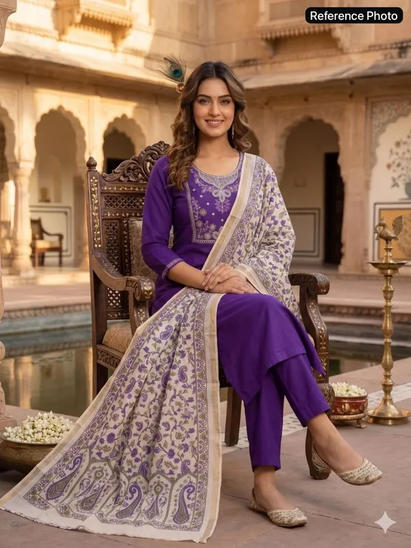 Violet_Elegant_Embroidered_Moti_Work_Designer_Kurti_Pant_Set_With_Chanderi_Dupatta_For_Women