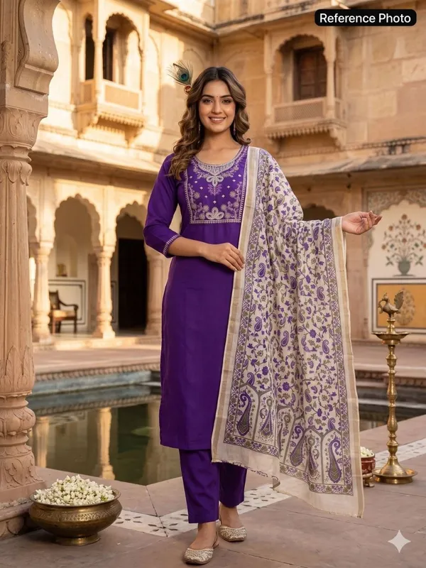 Violet_Elegant_Embroidered_Moti_Work_Designer_Kurti_Pant_Set_With_Chanderi_Dupatta_For_Women