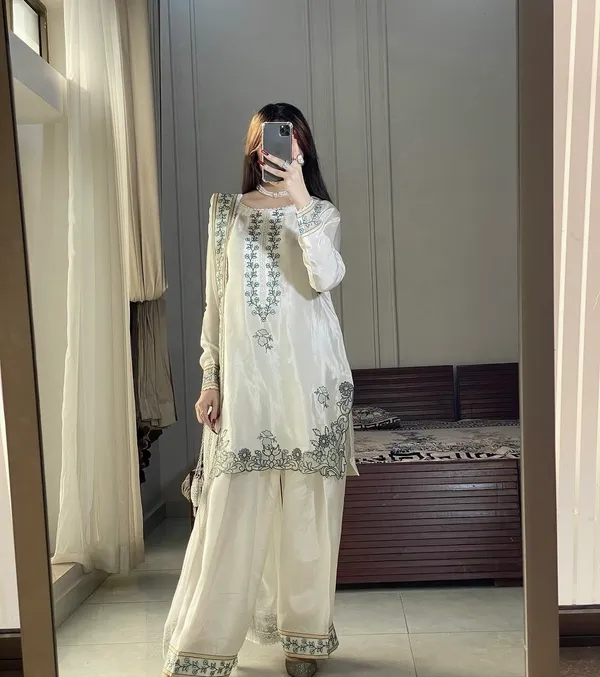 White_Ho_Silk_Pastel_Floral_Embroidered_Kurta_With_Farshi_Salwar_&_Dupatta_For_Women