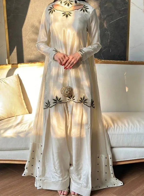 White_Natural_Crepe_Embroidery_Kurta_With_Farsi_Salwar_&_Dupatta_For_Women
