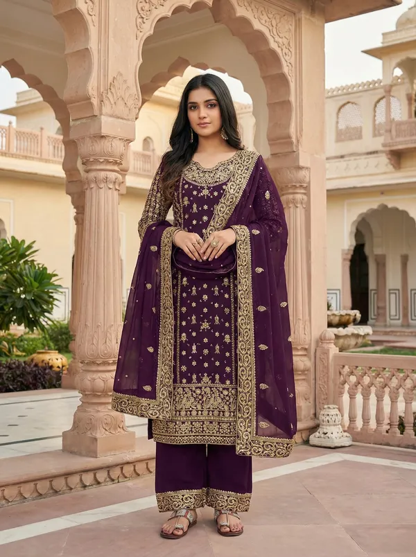 Wine_Premium_Georgette_Kurta_Palazzo_Set_For_Women