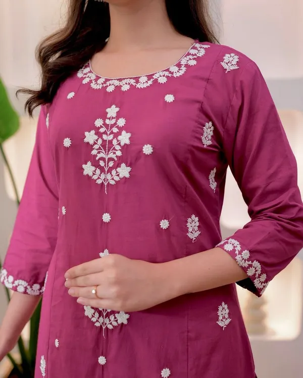 Pink_Rayon_Slub_Embroidered_Kurta_With_Pant_And_Chanderi_Dupatta_For_Women
