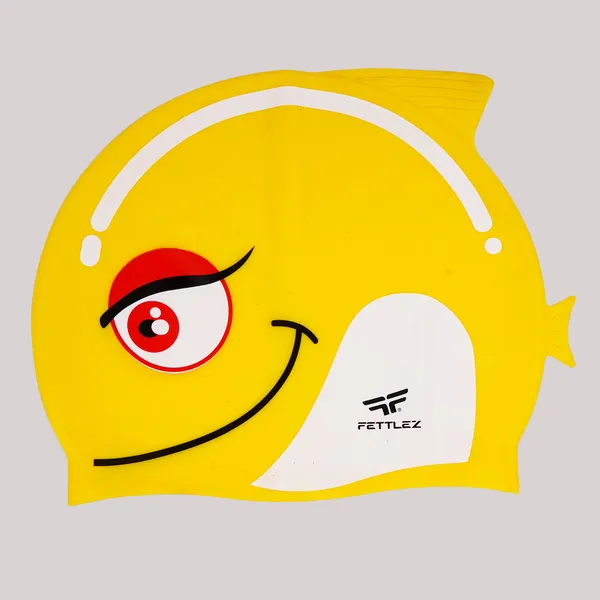 Yellow_Fish_Print_Silicone_Swimming_Cap_For_Kids