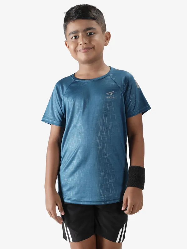 Teal_Polyester_Sleeve_Matrix_T_Shirt_For_Boy'S