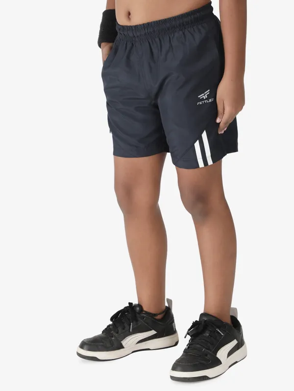 Navy_With_White_Stripe_Polyester_Training_Short_For_Boy'S