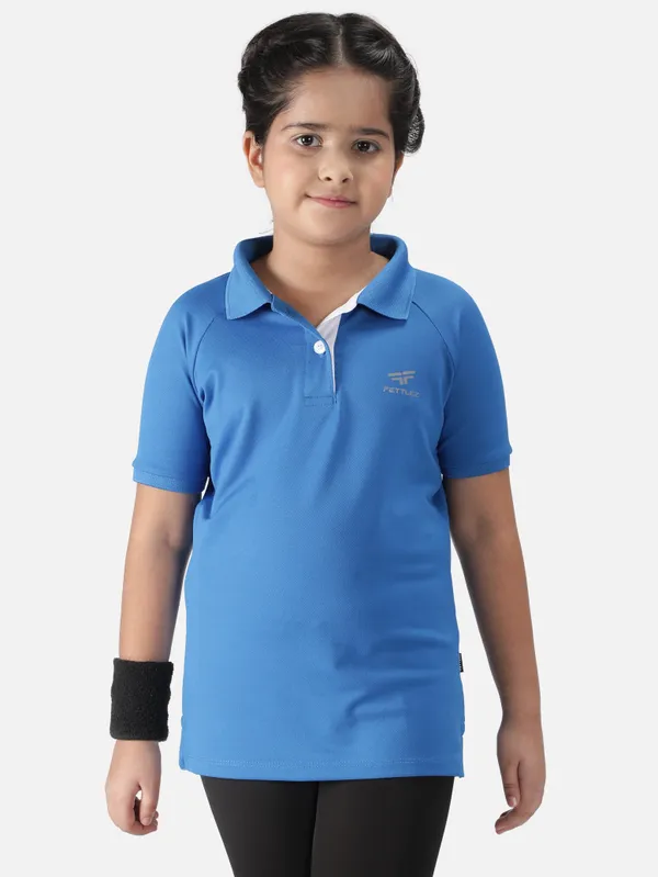 Aqua_Blue_Polyester_Classic_Polo_T_Shirt_For_Girls