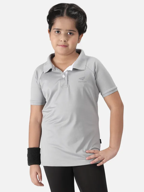 Light_Grey_Polyester_Classic_Polo_T_Shirt_For_Girls