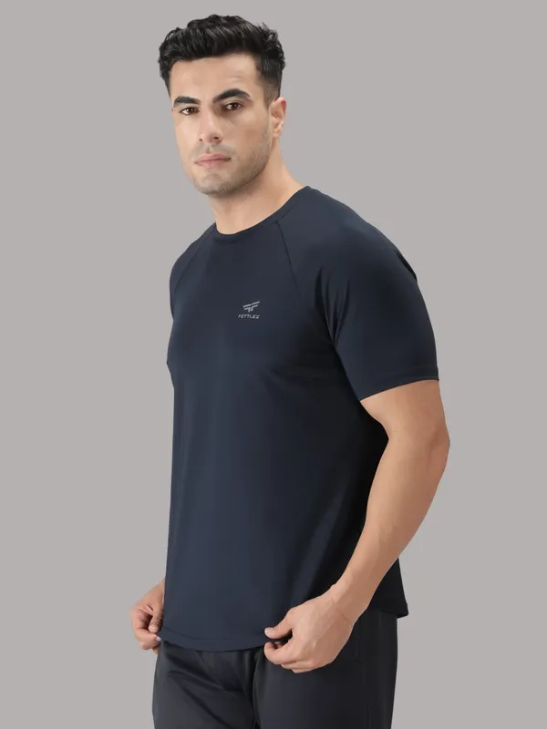 Navy_Polyester_Sleeve_Razor_T-Shirt_For_Men