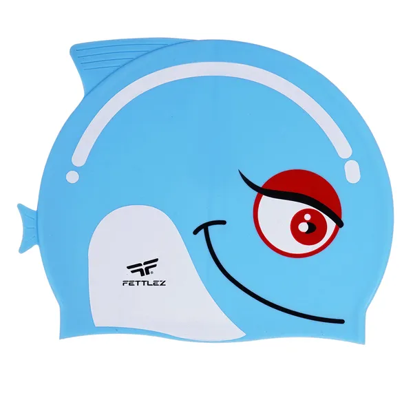 Blue_Fish_Print_Silicone_Swimming_Cap_For_Kids