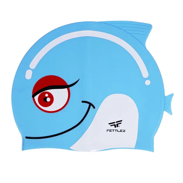 Blue_Fish_Print_Silicone_Swimming_Cap_For_Kids