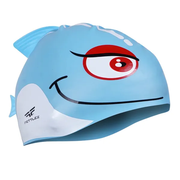 Blue_Fish_Print_Silicone_Swimming_Cap_For_Kids
