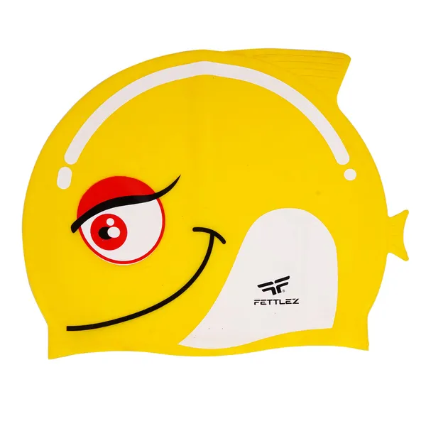 Yellow_Fish_Print_Silicone_Swimming_Cap_For_Kids