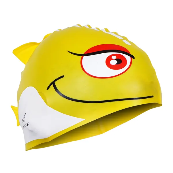 Yellow_Fish_Print_Silicone_Swimming_Cap_For_Kids