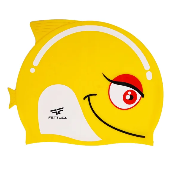 Yellow_Fish_Print_Silicone_Swimming_Cap_For_Kids