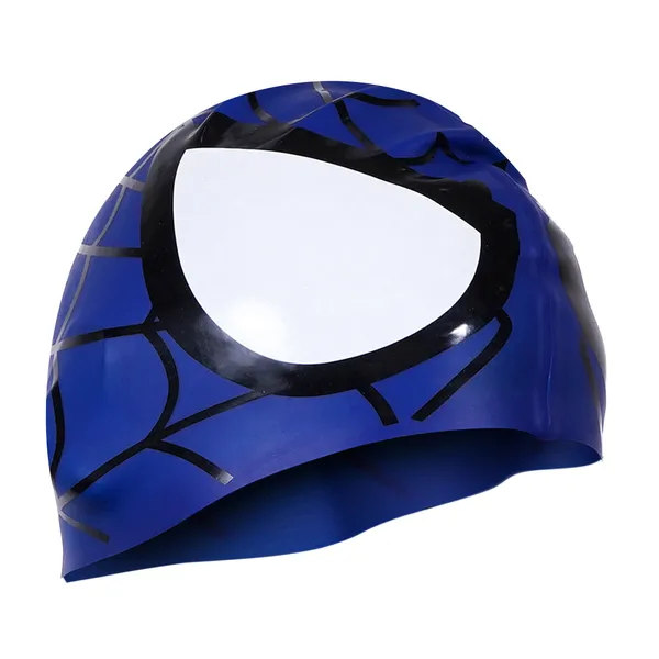 Blue_Spider_Silk_Print_Silicone_Swimming_Cap_For_Kids