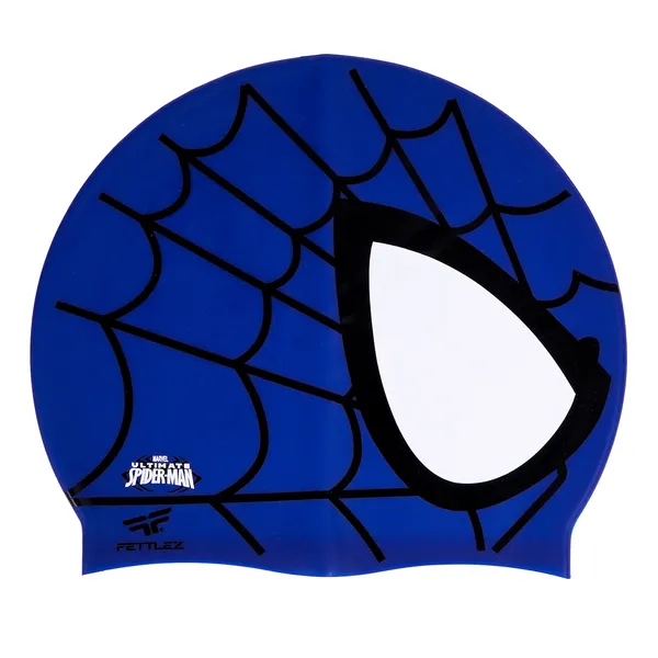 Blue_Spider_Silk_Print_Silicone_Swimming_Cap_For_Kids
