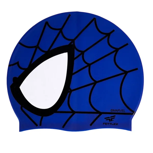Blue_Spider_Silk_Print_Silicone_Swimming_Cap_For_Kids