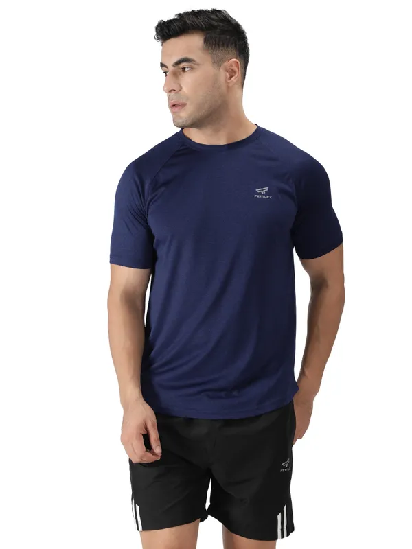 Indigo_Polyester_Sleeve_Melange_T-Shirt_For_Men