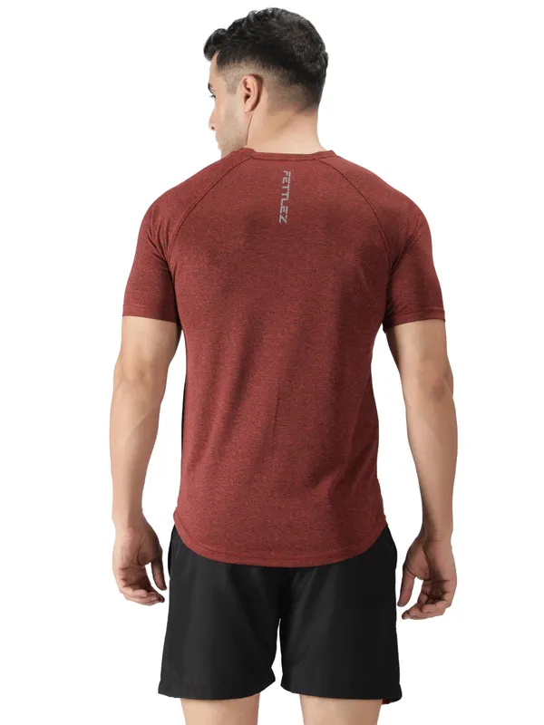 Rust_Red_Polyester_Sleeve_Melange_T-Shirt_For_Men