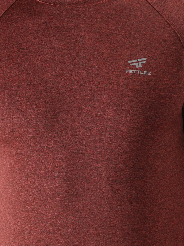 Rust_Red_Polyester_Sleeve_Melange_T-Shirt_For_Men