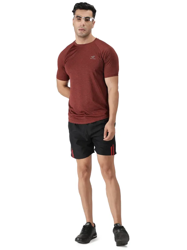 Rust_Red_Polyester_Sleeve_Melange_T-Shirt_For_Men