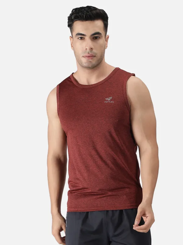 Rust_Red_Polyester_Sleeveless_Melange_Tanktop_For_Men