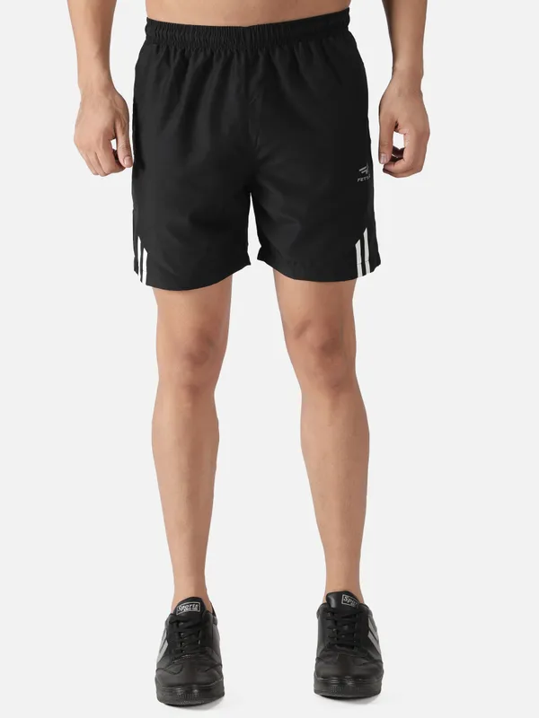 Black_With_White_Polyester_Training_Shorts_For_Men