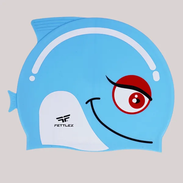 Blue_Fish_Print_Silicone_Swimming_Cap_For_Kids