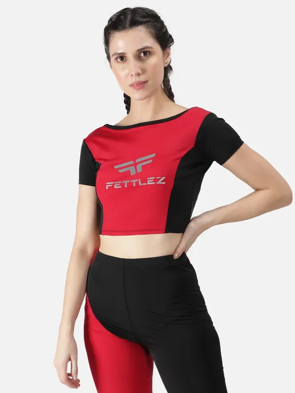 Red_Polyester_Fusion_Swim_Crop_Swimwear_For_Women