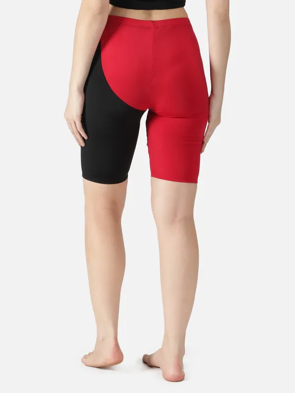 Black/Red_Polyester_Fusion_Swim_Jammer_Swimwear_For_Women