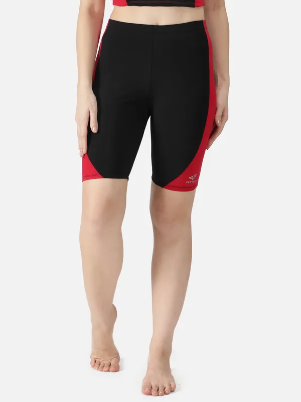 Black/Red_Polyester_Kontrast_Swim_Jammer_Swimwear_For_Women