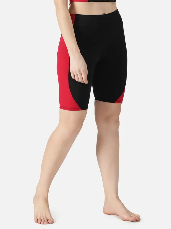Black/Red_Polyester_Kontrast_Swim_Jammer_Swimwear_For_Women