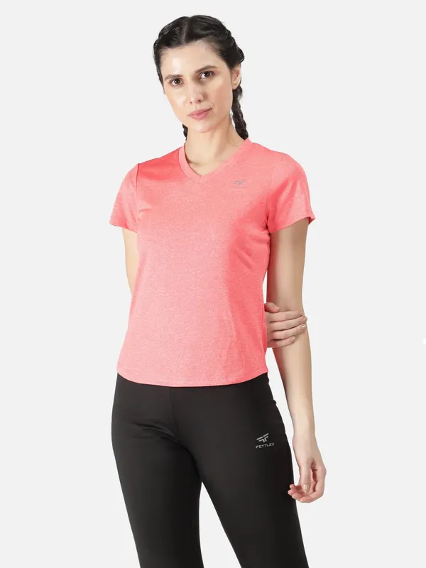 Pink_Polyester_Sleeve_Melange_Training_T_Shirt_For_Women