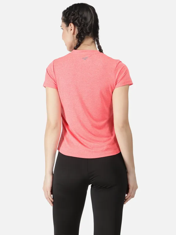 Pink_Polyester_Sleeve_Melange_Training_T_Shirt_For_Women