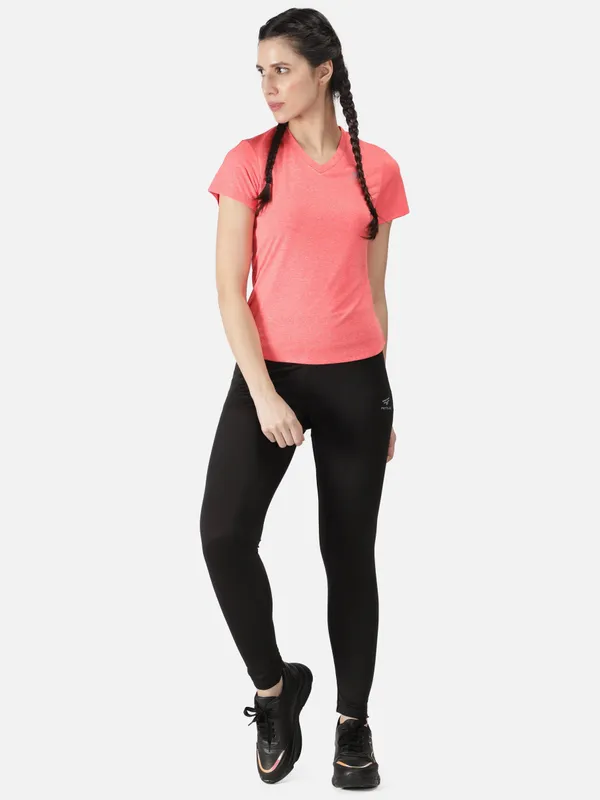Pink_Polyester_Sleeve_Melange_Training_T_Shirt_For_Women