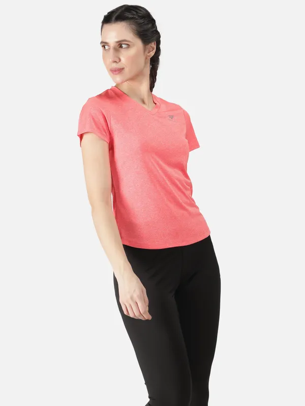 Pink_Polyester_Sleeve_Melange_Training_T_Shirt_For_Women