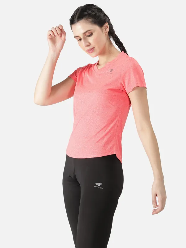 Pink_Polyester_Sleeve_Melange_Training_T_Shirt_For_Women