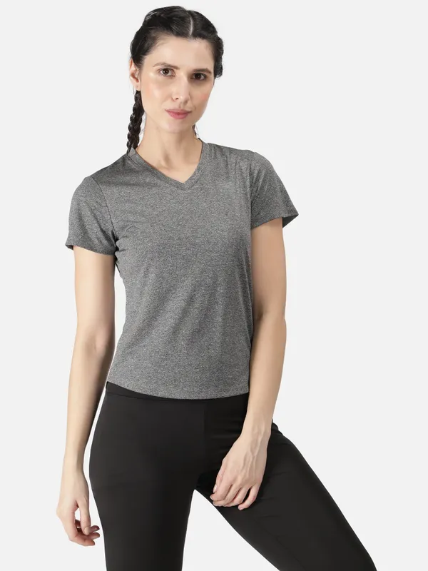 Dark_Grey_Polyester_Sleeve_Melange_Training_T_Shirt_For_Women