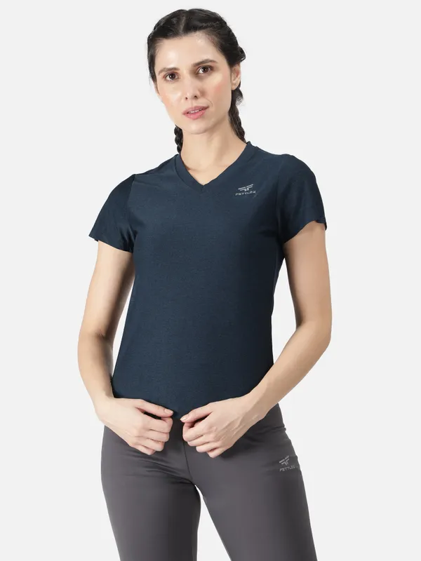 Navy_Polyester_Sleeve_Melange_Training_T_Shirt_For_Women
