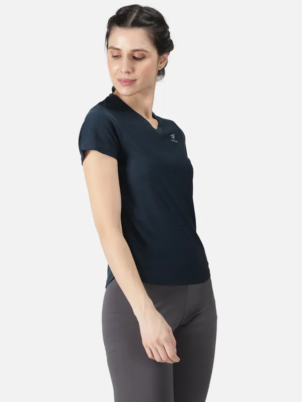 Navy_Polyester_Sleeve_Melange_Training_T_Shirt_For_Women