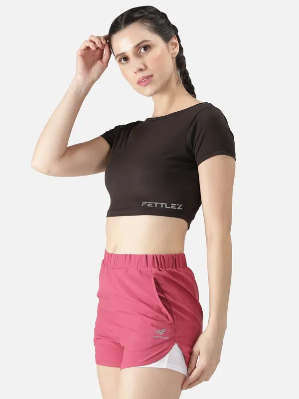 Black_Polyester_Sleeve_Warrior_Crop_T_Shirt_For_Women
