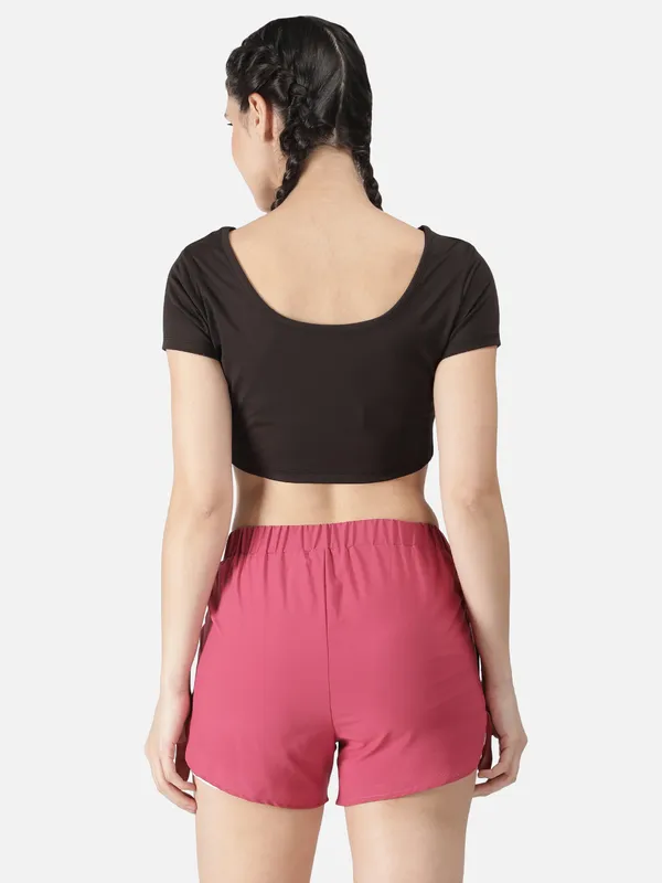 Black_Polyester_Sleeve_Warrior_Crop_T_Shirt_For_Women