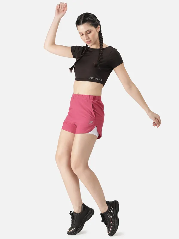 Black_Polyester_Sleeve_Warrior_Crop_T_Shirt_For_Women